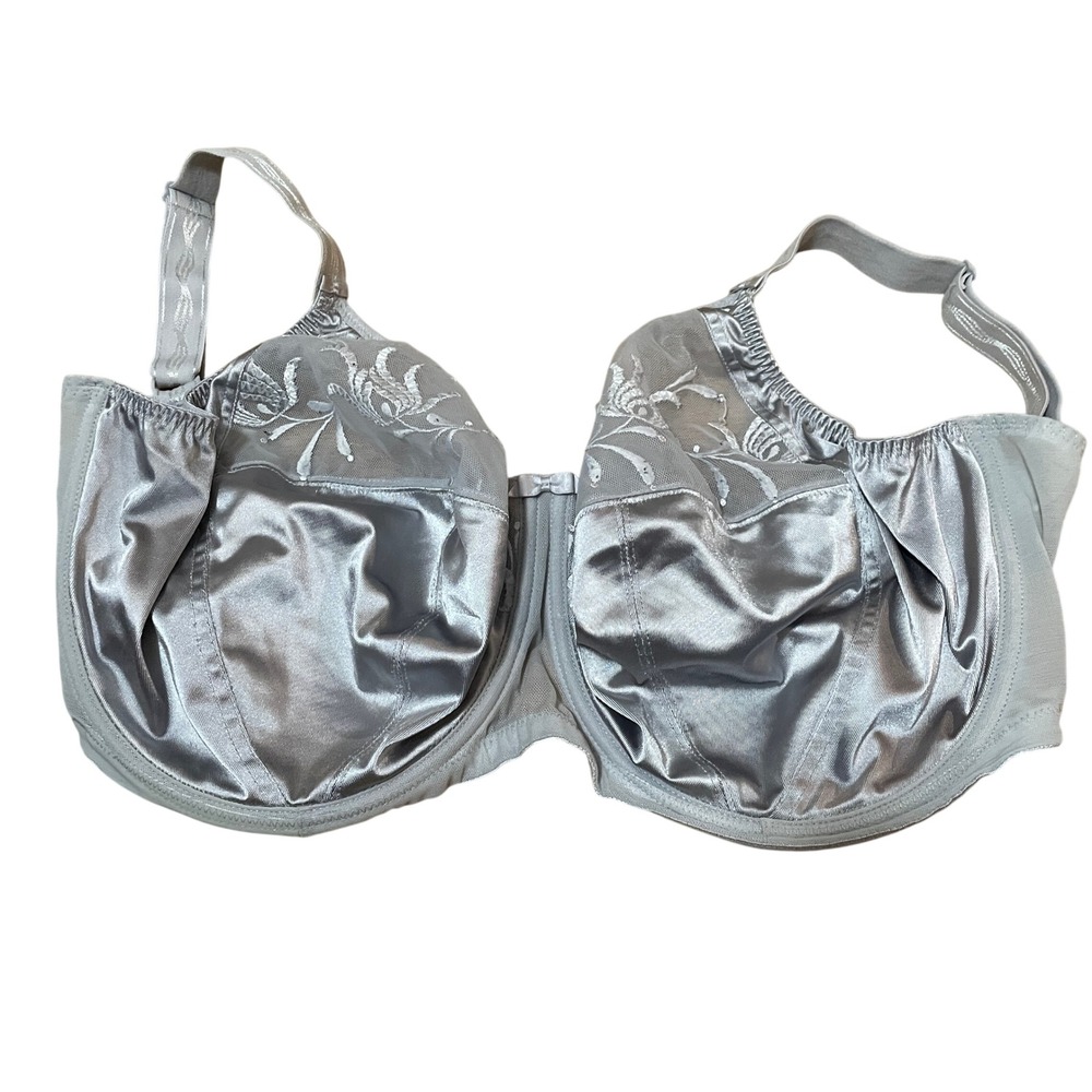 Elomi 34JJ Cate Underwired Full Cup Bra Silver Grey Floral Embroidered EL8030SIR
